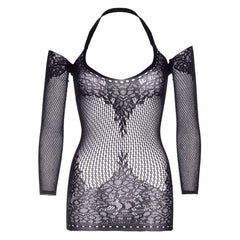 LEG AVENUE - TWIST HALTER LACE MINI DRESS ONE SIZE - 53Xshop