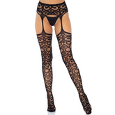 LEG AVENUE - SCROLL LACE GARTER BELT STOCKINGS ONE SIZE - 53Xshop