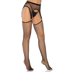 LEG AVENUE - INDUSTRIAL NET STOCKINGS WITH O RING ATTACHED GARTER BELT ONE SIZE - 53Xshop