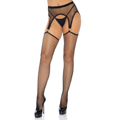 LEG AVENUE - INDUSTRIAL NET STOCKINGS WITH O RING ATTACHED GARTER BELT ONE SIZE - 53Xshop