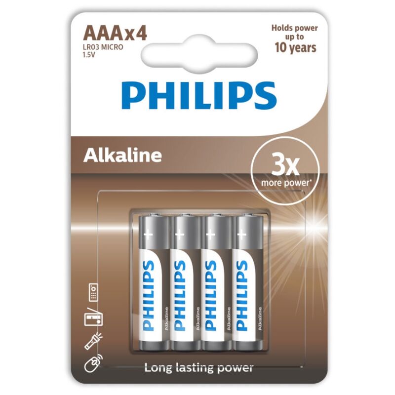 PHILIPS - ALKALINE BATTERY AAA LR03 4 PACK - 53Xshop