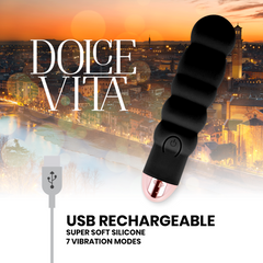 DOLCE VITA - RECHARGEABLE VIBRATOR SIX BLACK 7 SPEEDS - 53Xshop