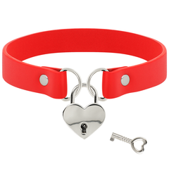 COQUETTE CHIC DESIRE - RED VEGAN LEATHER NECKLACE WITH HEART ACCESSORY WITH KEY - 53Xshop