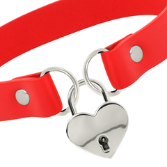 COQUETTE CHIC DESIRE - RED VEGAN LEATHER NECKLACE WITH HEART ACCESSORY WITH KEY - 53Xshop