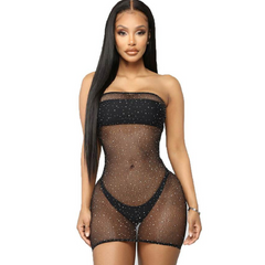 QUEEN LINGERIE - NET BODY DRESS WITH DIAMONDS S/L - 53Xshop