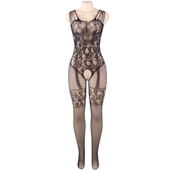 QUEEN LINGERIE - BODYSTOCKING WITH FLOWER OPENING S/L - 53Xshop