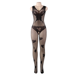 QUEEN LINGERIE - BUTTERFLY EMBROIDERED BODYSTOCKING S/L - 53Xshop