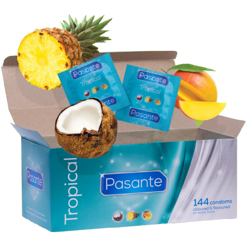 PASANTE - CONDOMS TROPICAL FLAVORS 144 UNITS - 53Xshop