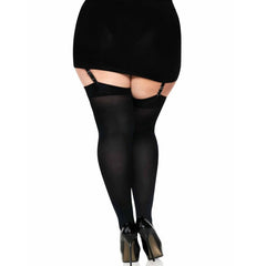 LEG AVENUE - BLACK NYLON THIGH HIGHS WITH BLACK BOW ONE SIZE - 53Xshop