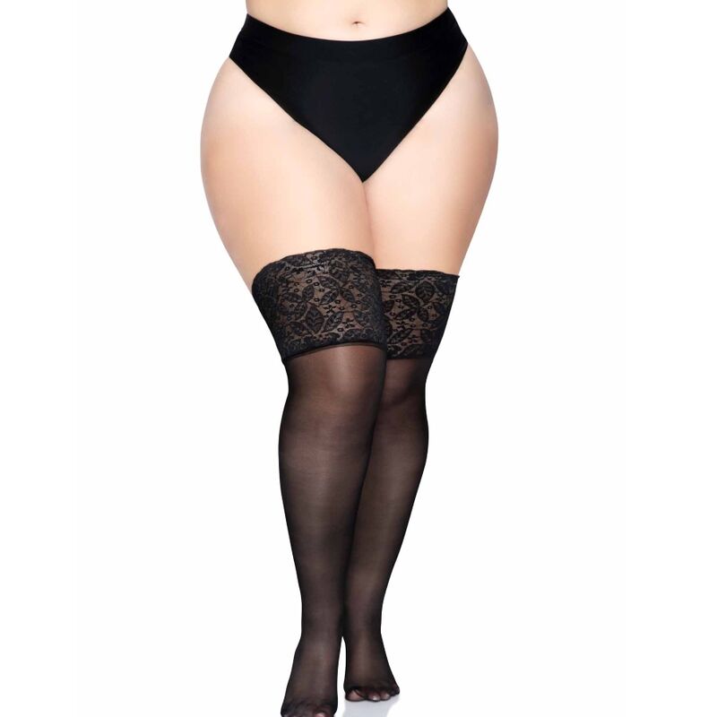 LEG AVENUE - BLACK STOCKINGS WITH WIDE LACE ONE SIZE - 53Xshop