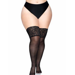 LEG AVENUE - BLACK STOCKINGS WITH WIDE LACE ONE SIZE - 53Xshop