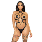 LEG AVENUE - KINK - HEART RING HARNESS TEDDY SIZE S - BLACK