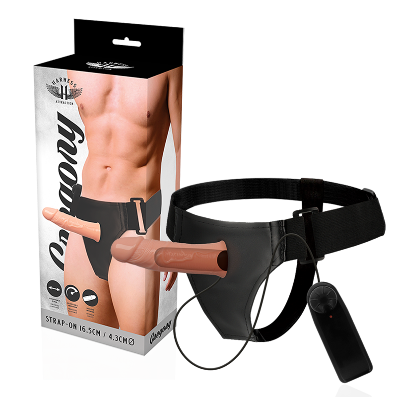 HARNESS ATTRACTION - GREGORY HOLLOW RNES WITH VIBRATOR 16.5 CM -O- 4.3 CM - 53Xshop