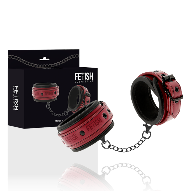 FETISH SUBMISSIVE DARK ROOM - VEGAN LEATHER ANKLE HANDCUFFS WITH NEOPRENE LINING - 53Xshop