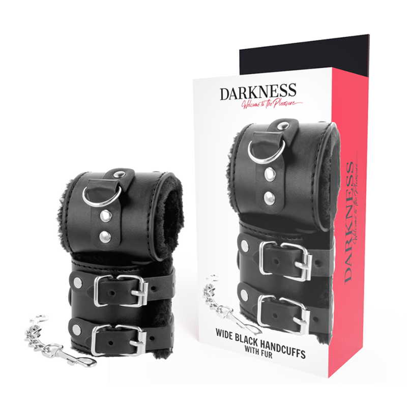 DARKNESS - BLACK ADJUSTABLE LEATHER HANDCUFFS WITH LINING - 53Xshop