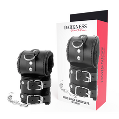 DARKNESS - BLACK ADJUSTABLE LEATHER HANDCUFFS WITH LINING - 53Xshop