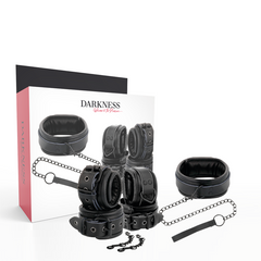 DARKNESS - BLACK LEATHER HANDCUFFS AND COLLAR - 53Xshop