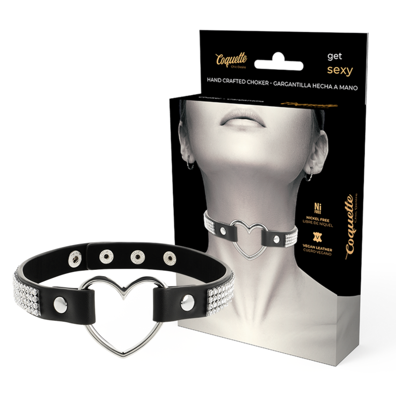 COQUETTE CHIC DESIRE - VEGAN LEATHER CHOKER WITH HEART - 53Xshop