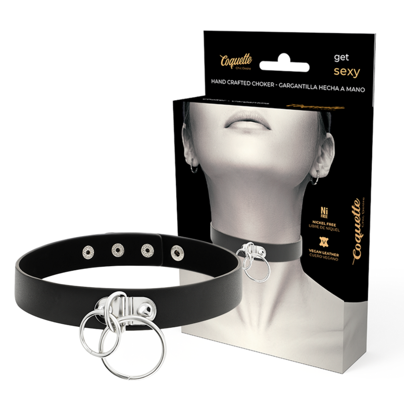 COQUETTE CHIC DESIRE - DOUBLE RING VEGAN LEATHER CHOKER - 53Xshop