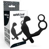 ADDICTED TOYS - ANAL PLUG WITH DOUBLE PENIS RING AND TESTICLES BLACK - 53Xshop