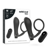 ADDICTED TOYS - PENIS RING WITH REMOTE CONTROL ANAL PLUG BLACK RECHARGEABLE - 53Xshop