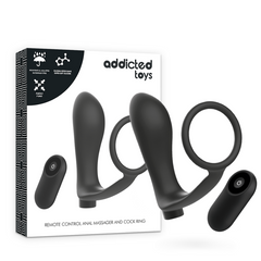 ADDICTED TOYS - PENIS RING WITH REMOTE CONTROL ANAL PLUG BLACK RECHARGEABLE - 53Xshop