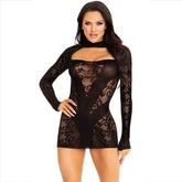 LEG AVENUE - MINI ROBE AVEC DENTELLE MANCHES LONGUES NOIRE