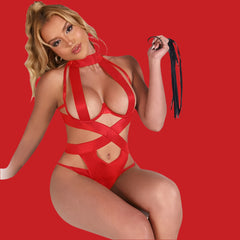 SUBBLIME - SEXY HALTER BODY WITH HARNESS RED S/M