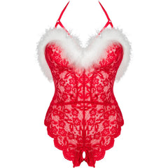 LIVCO CORSETTI FASHION - SANTAS LACE LADY BODY CROTCHLESS CHRISTMAS S/M