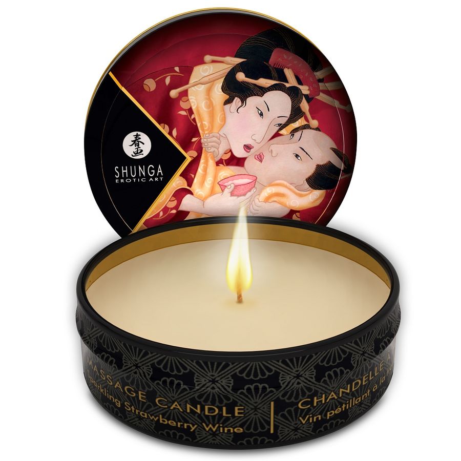 SHUNGA - MINI CARESS BY CANDELIGHT STRAWBERRIES AND CAVA MASSAGE CANDLE 30 ML - 53Xshop