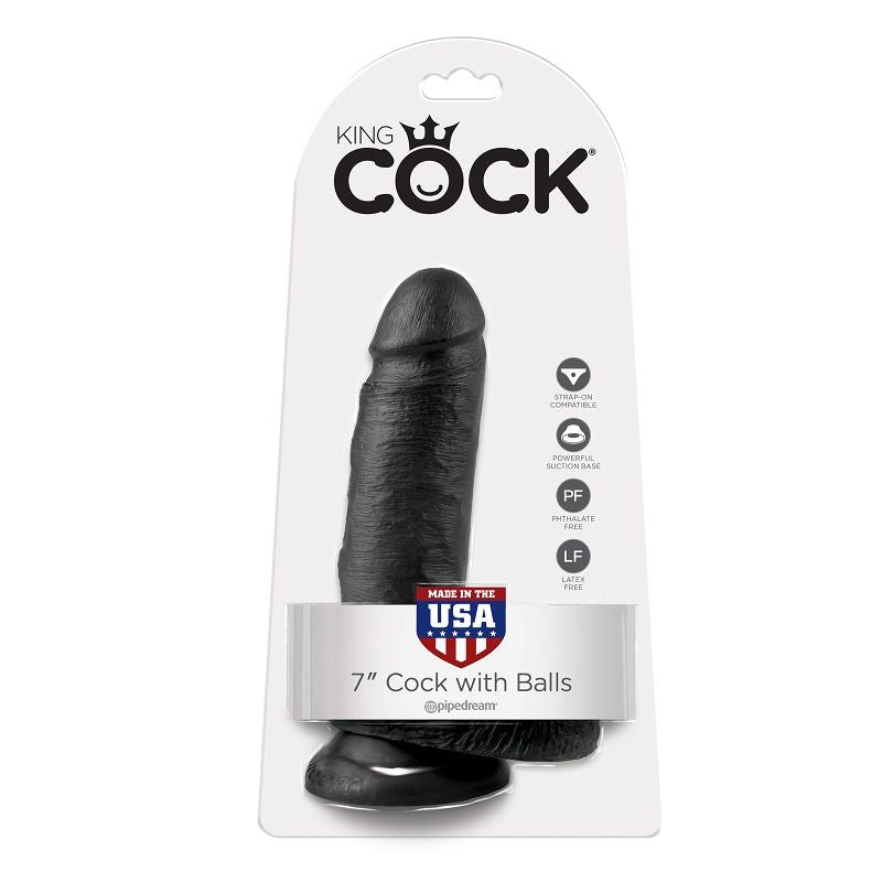 KING COCK - 7 DILDO BLACK WITH BALLS 17.8 CM - 53Xshop