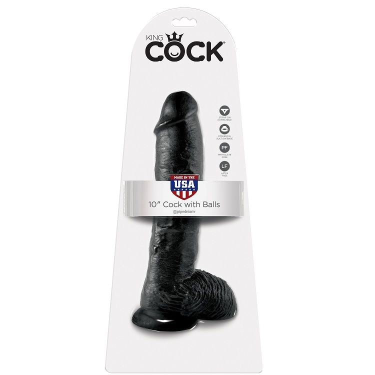 KING COCK - 10 DILDO BLACK WITH BALLS 25.4 CM - 53Xshop