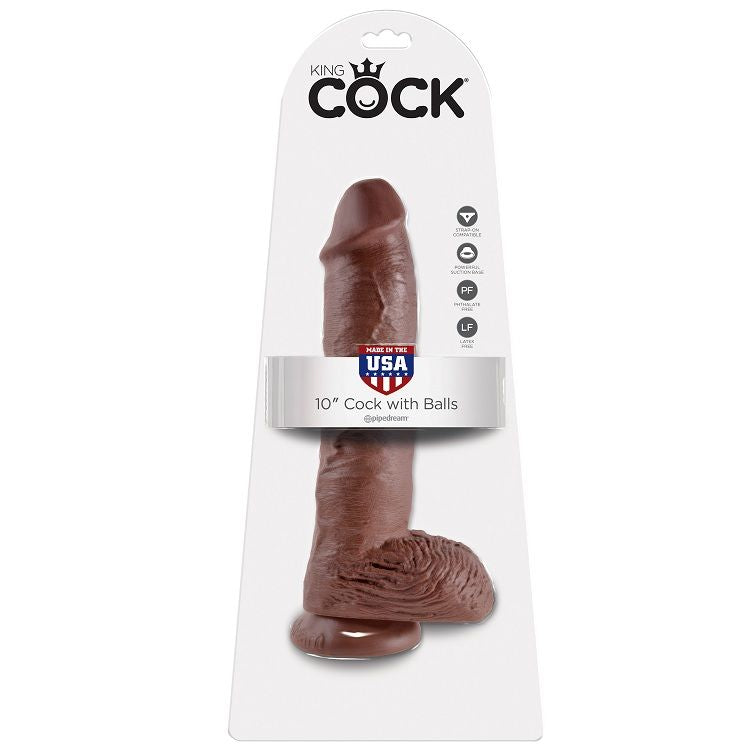 KING COCK - 10 DILDO BROWN WITH BALLS 25.4 CM - 53Xshop