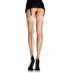 LEG AVENUE - NUDE STOCKINGS WITH CUBAN HEEL AND BACK SEAM - 53Xshop