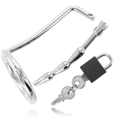 METAL HARD - TESTICLE RING WITH URETHRAL CHASTITY PLUG - 53Xshop