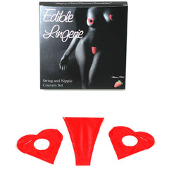 SECRETPLAY - THONG AND EDIBLE NIPPLES COVER STRAWBERRY - 53Xshop