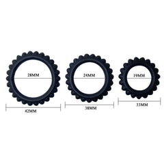 BAILE - TITAN SET 3PCS COCK RING BLACK 2.8 + 2.4 + 1.9 CM - 53Xshop