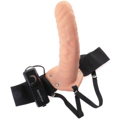 FETISH FANTASY SERIES - 19 CM VIBRATING HOLLOW STRAP-ON BROWN - 53Xshop
