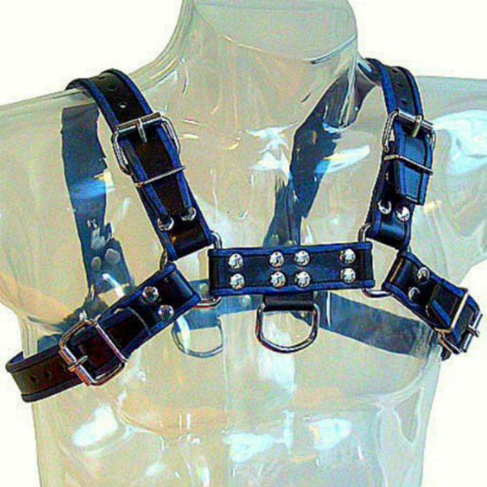 LEATHER BODY - BLUE AND BLACK LEATHER HARNESS CHEST BULLDOG - 53Xshop