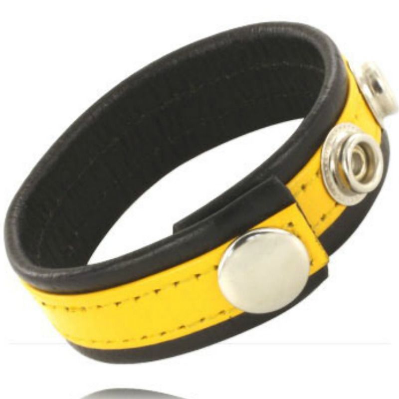LEATHER BODY - ADJUSTABLE LEATHER STRAP PENIS YELLOW-BLACK - 53Xshop