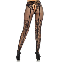 LEG AVENUE - STOCKING FLOWERS DESIGN BACK CROTHLESS ONE SIZE - 53Xshop