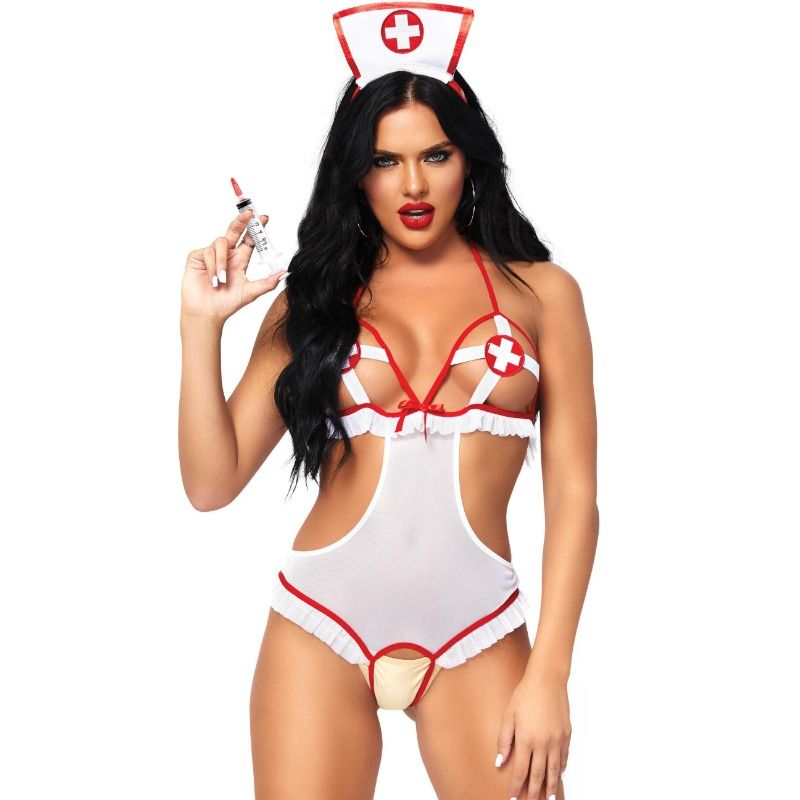 LEG AVENUE - NURSE OPEN CROTHLESS TEDDY ONE SIZE - 53Xshop
