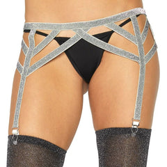 LEG AVENUE - SILVER LUREX ELASTIC GARTER BELT ONE SIZE - 53Xshop