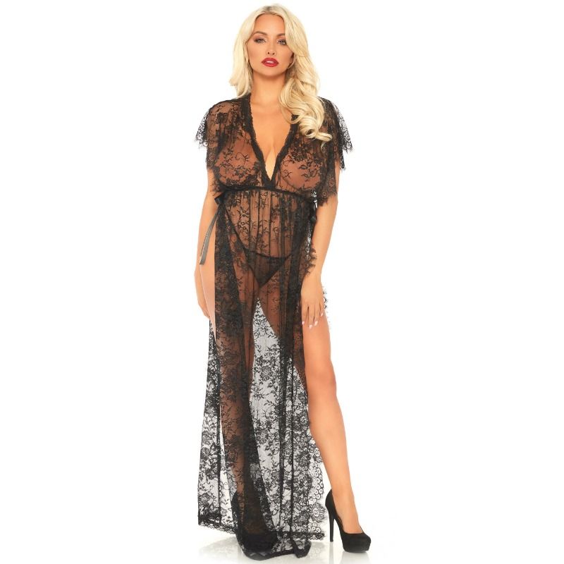 LEG AVENUE - 2 PIECES SET LACE KAFTEN ROBE AND THONG S/M - 53Xshop