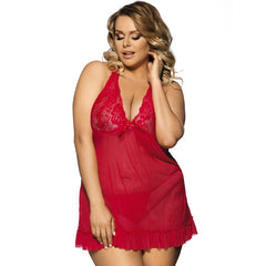 SUBBLIME - QUEEN PLUS RED BABYDOLL FLORAL MOTIVS IN BREASTS - 53Xshop