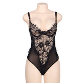 SUBBLIME - QUEEN PLUS FLORAL LACE AND FRINGED BLACK TEDDY - 53Xshop
