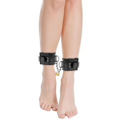 DARKNESS - ADJUSTABLE BLACK LEATHER ANKLE HANDCUFFS WITH PADLOCK - 53Xshop