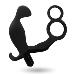 ADDICTED TOYS - ANAL PLUG WITH DOUBLE PENIS RING AND TESTICLES BLACK - 53Xshop