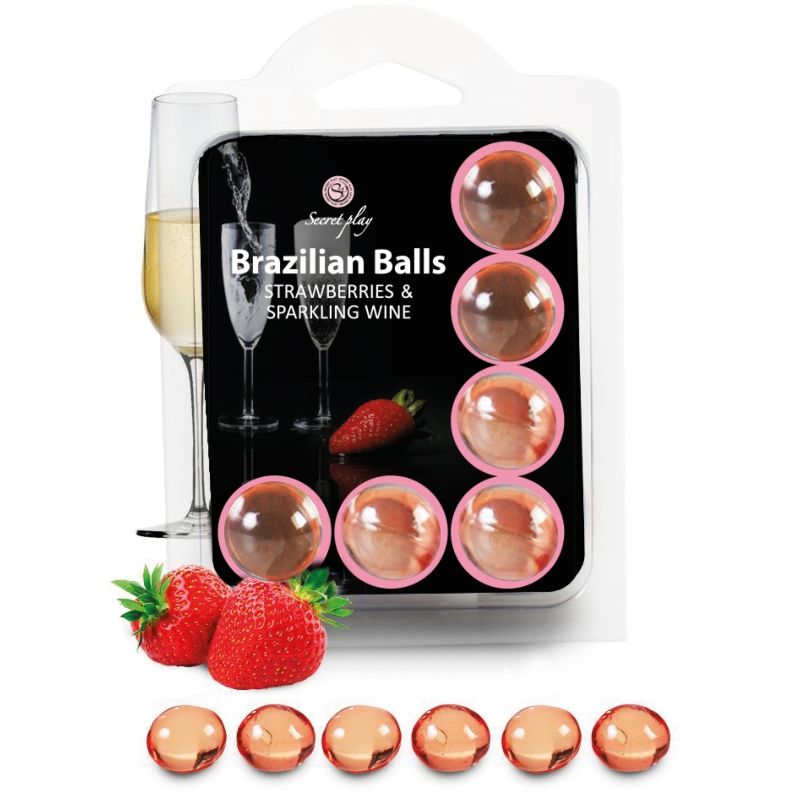 SECRETPLAY - SET 6 BRAZILIANS BALLS STRAWBERRIES WITH CAVA - 53Xshop