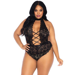 LEG AVENUE - FLORAL LACE CROTHLESS TEDDY PLUS SIZE - 53Xshop